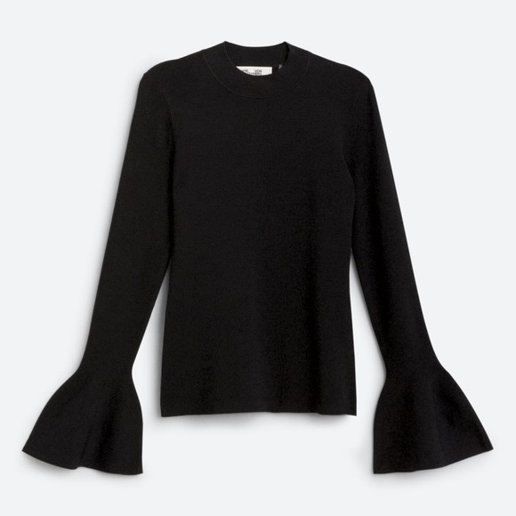 NWT DVF Flutter Sleeve Viscose-Knit Turtleneck Pullover in Black - Small - Picture 2 of 5